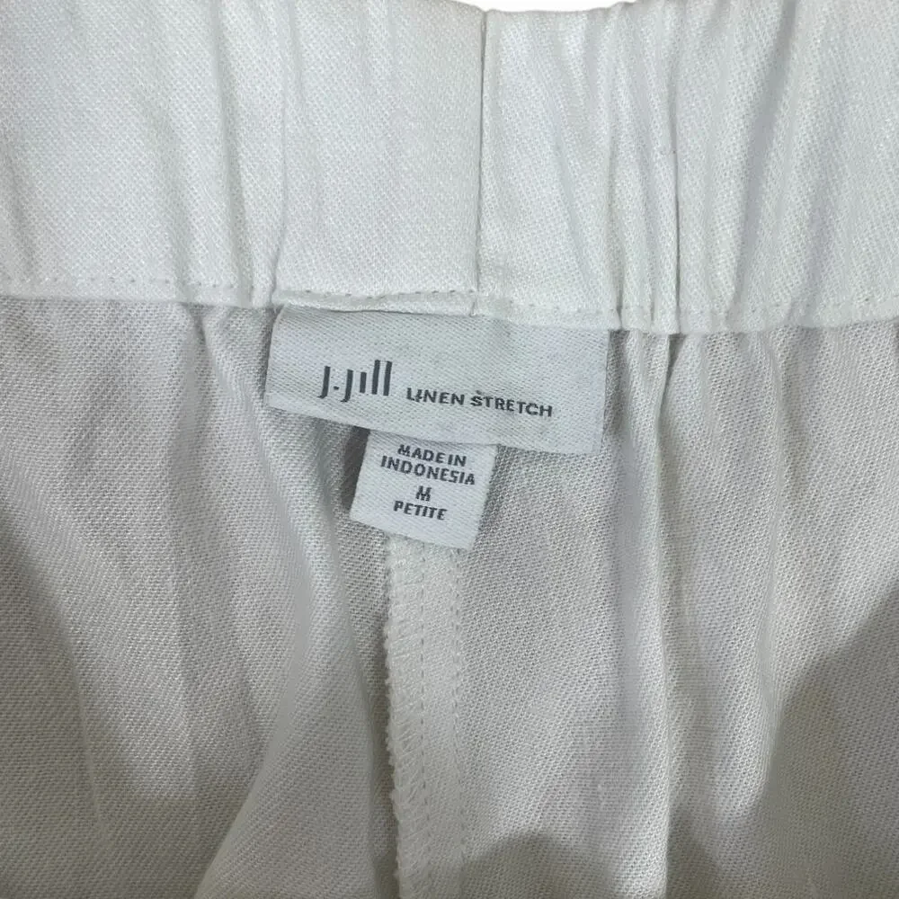 J.Jill Linen Stretch Pull On Cropped Ankle Pant White Sz MP Minimalist Coastal